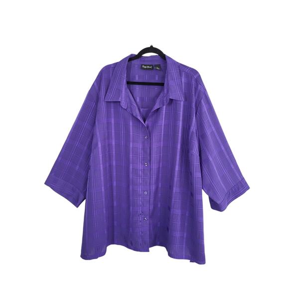 Maggie Barnes Purple Plaid Button Front Blouse 5X 3/4 Sleeve Tank Inset Top Work - Picture 1 of 10